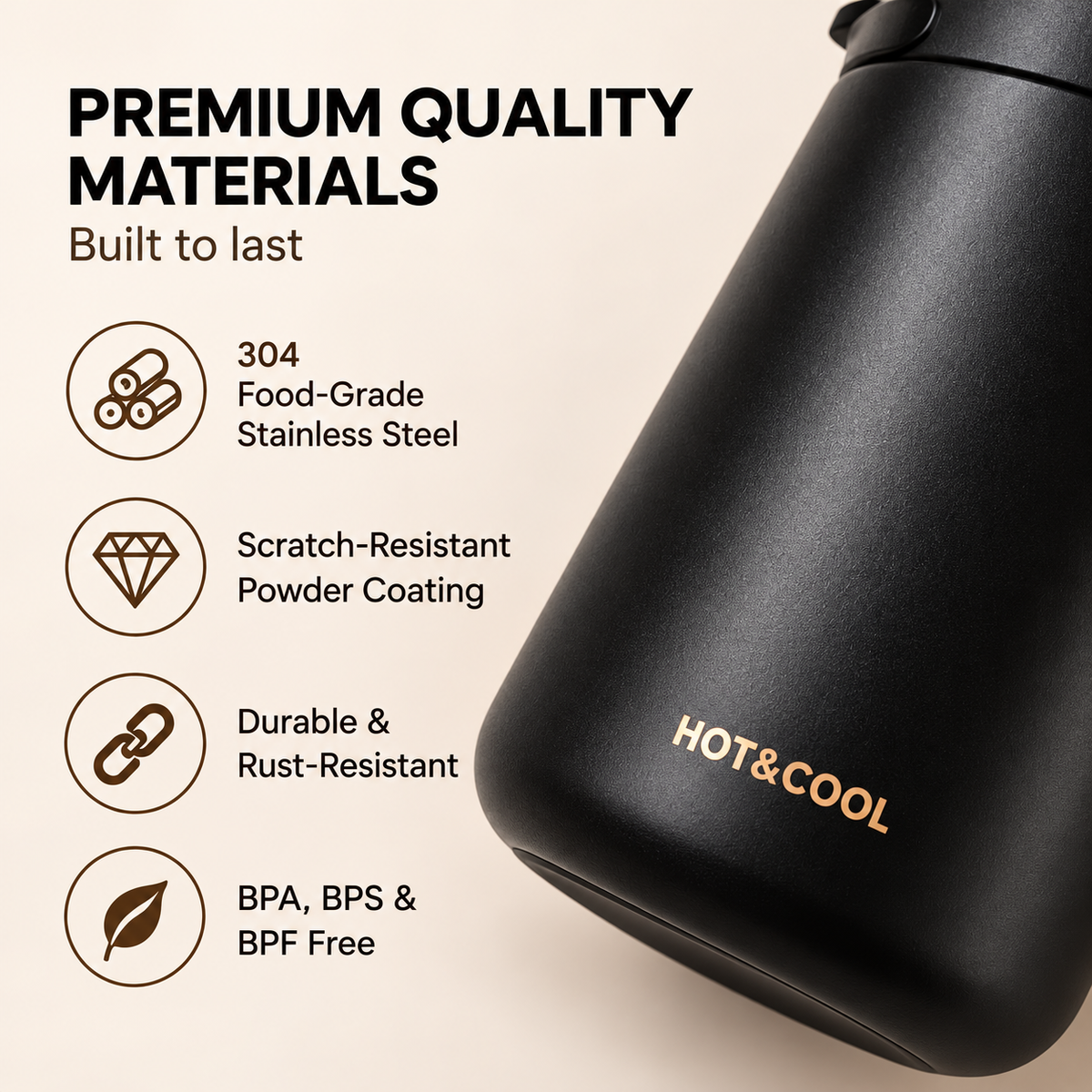 Black double wall stainless steel vacuum mug