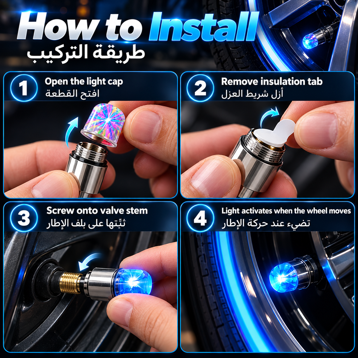 RGB LED tire valve stem cap lights