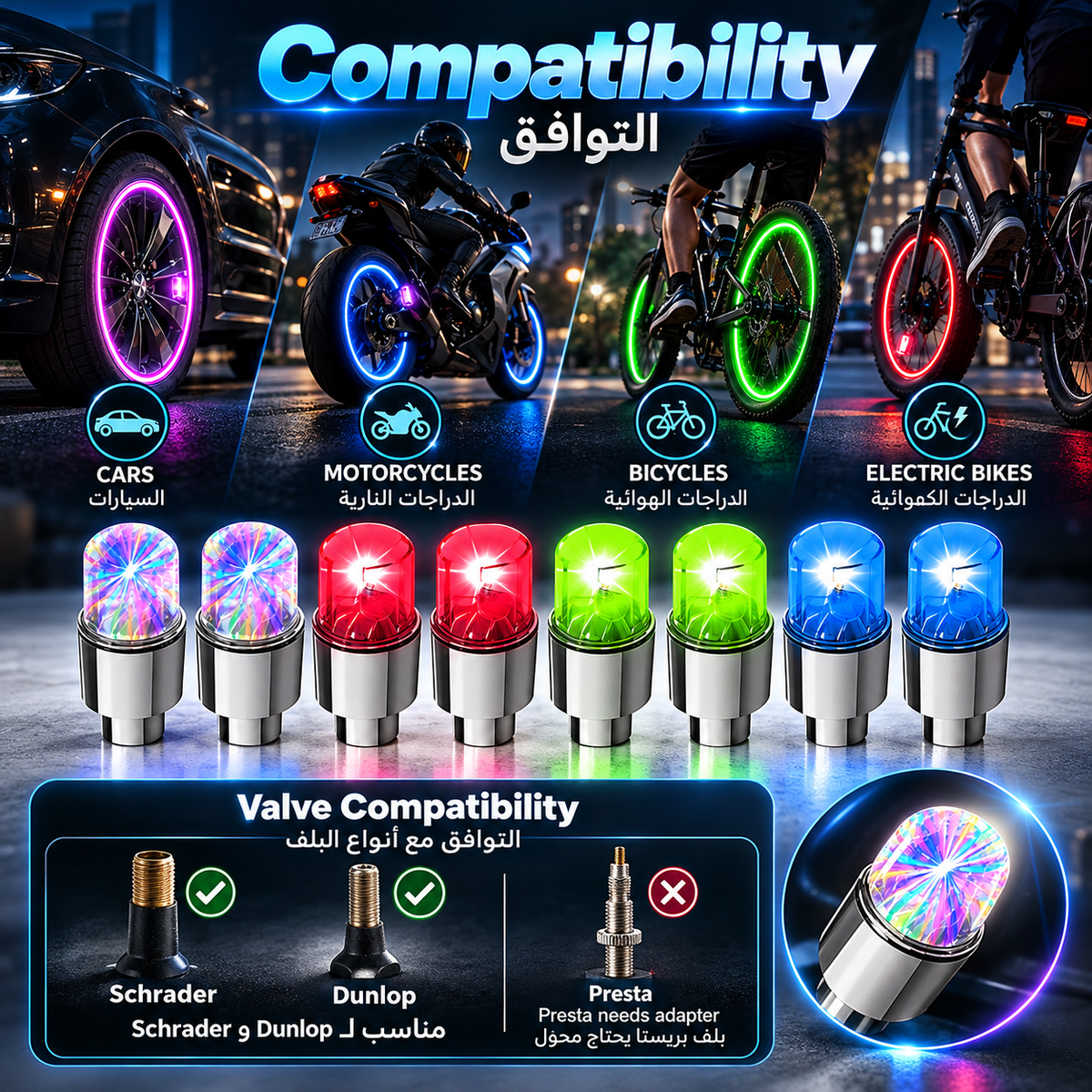 RGB LED tire valve stem cap lights