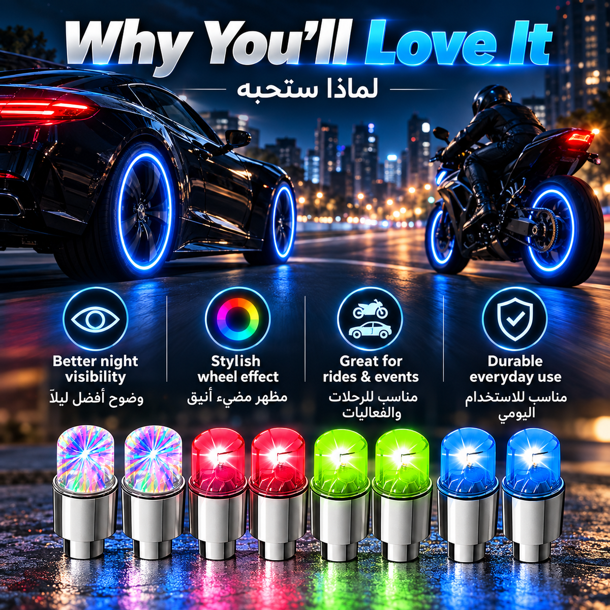 RGB LED tire valve stem cap lights