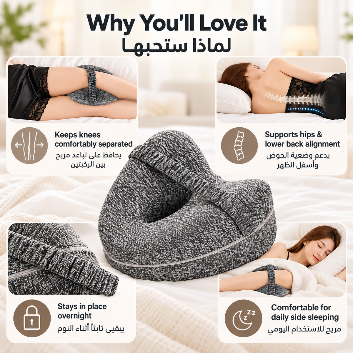 Memory Foam Knee Pillow With Strap – Ergonomic Leg Support for Side Sleepers