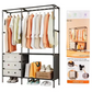 Metal Double Row Coat Rack with Shoe Shelf & Bag Hooks
