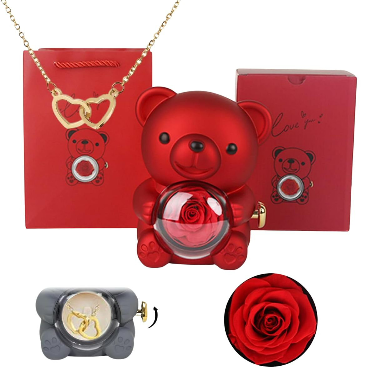 Eternal Rose Bear Box With Necklace