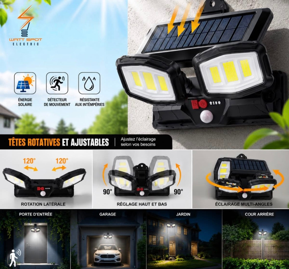 Solar Garden Wall Lights 108 LED 2 Or 3 Head Motion Sensing Technology