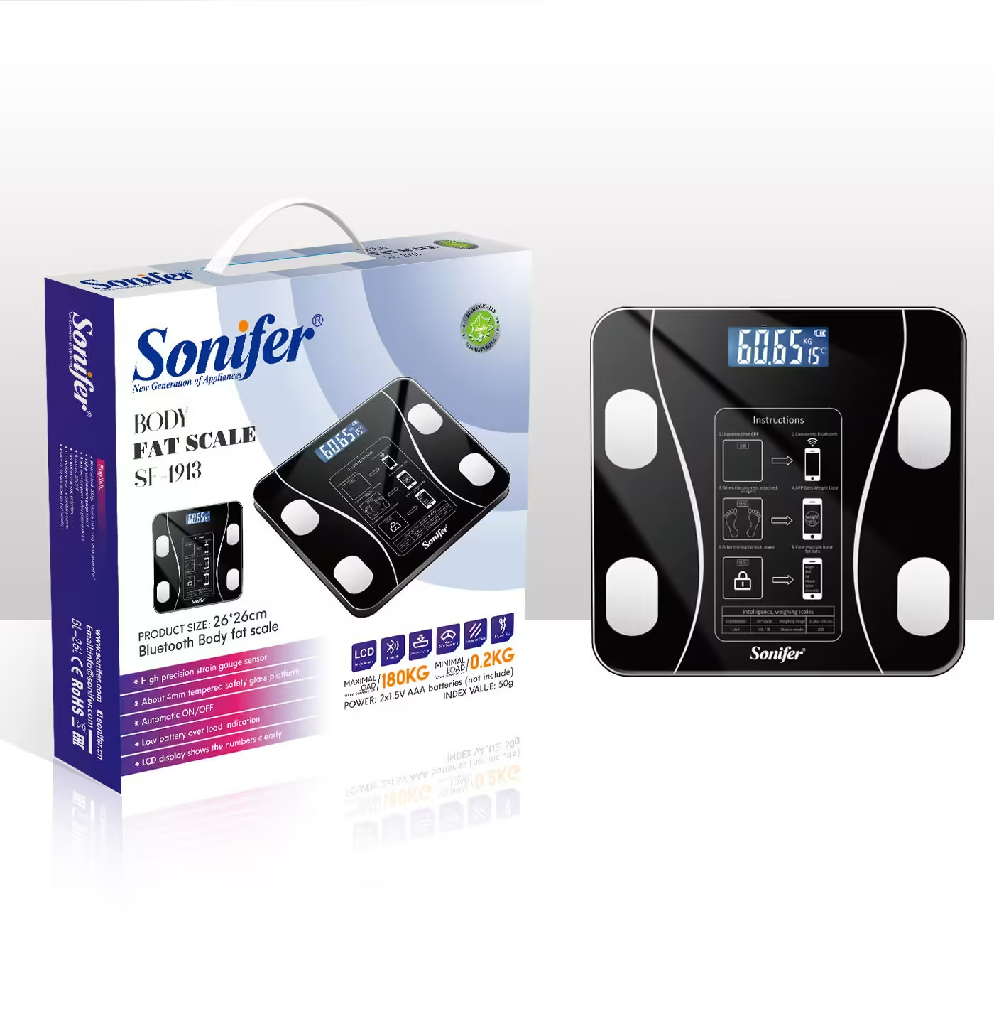 Sonifer Smart Digital Phone App Scale – Electronic Body Fat Scale with LED Display