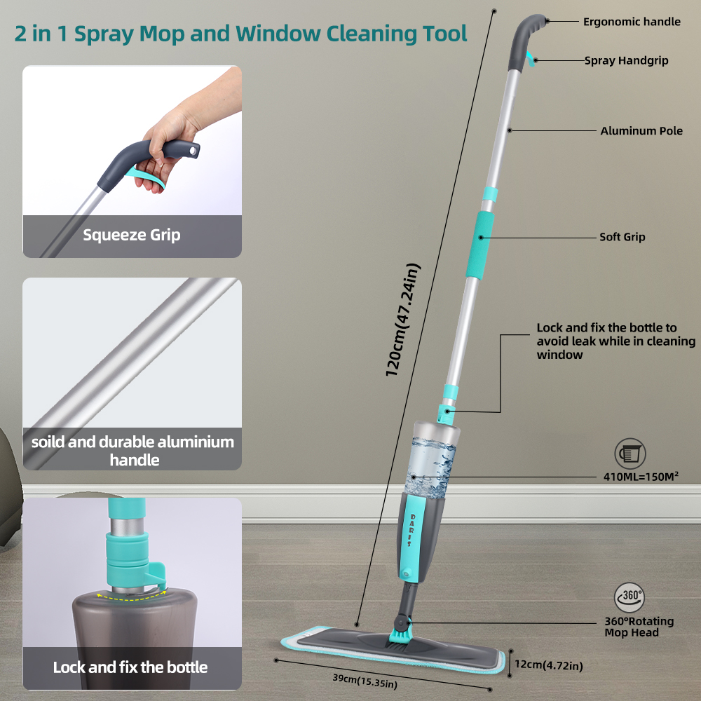 2 in 1 Spray Mop Window Cleaning Tool Lazy Magic Mop with 410ml Water Tank