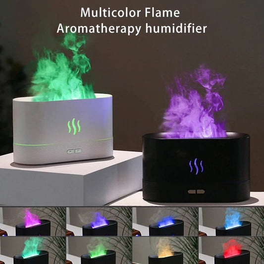 Rgb Flame Fire Humidifier Aromatherapy Diffuser Black