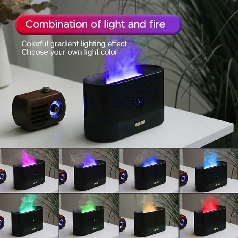 Rgb Flame Fire Humidifier Aromatherapy Diffuser Black