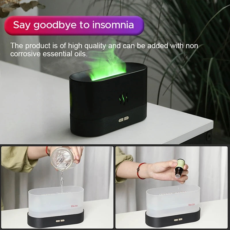 Rgb Flame Fire Humidifier Aromatherapy Diffuser Black