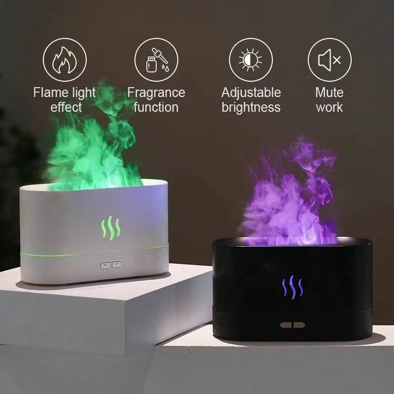 Rgb Flame Fire Humidifier Aromatherapy Diffuser Black