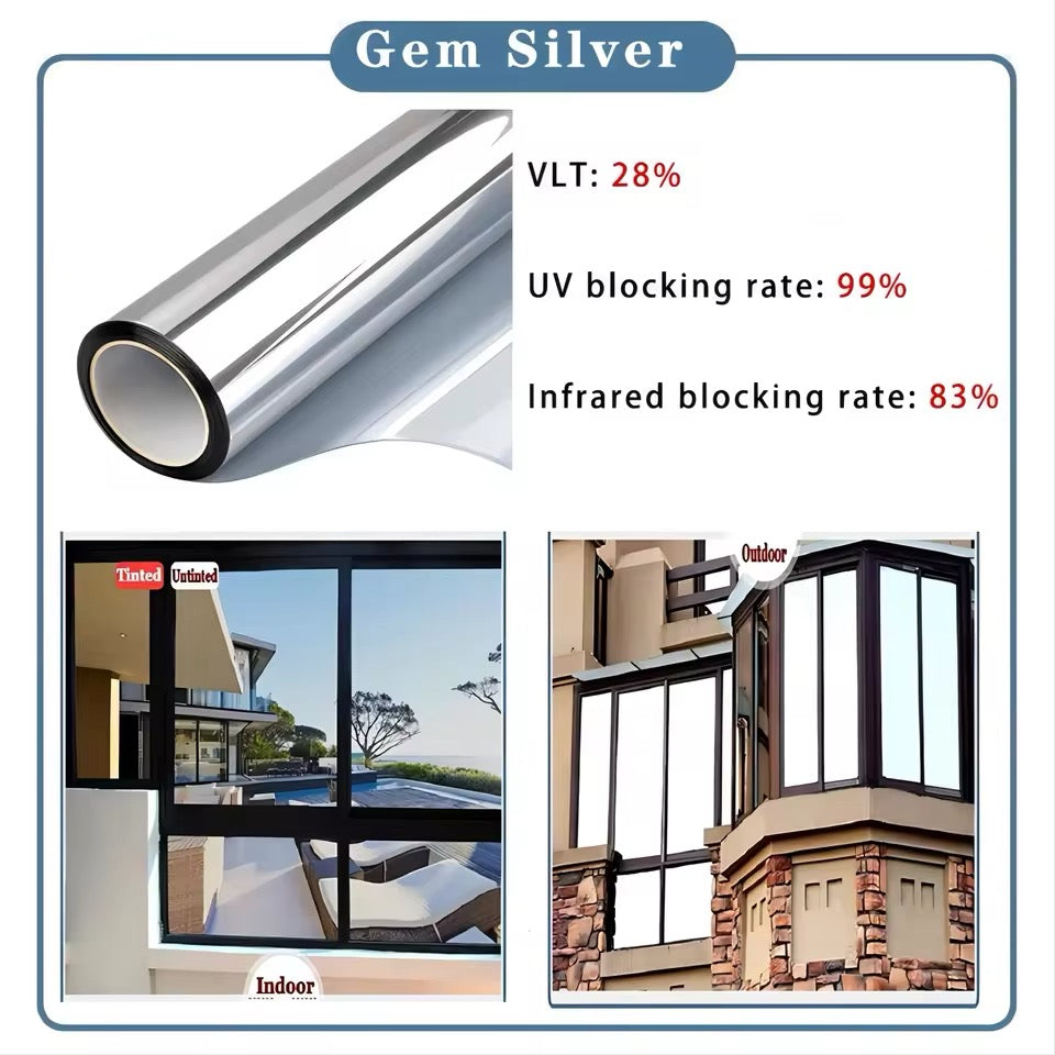 Privacy Window Film Glass Roll Film Sunscreen Glass Sticker Self Adhesive Heat Control 50x100cm