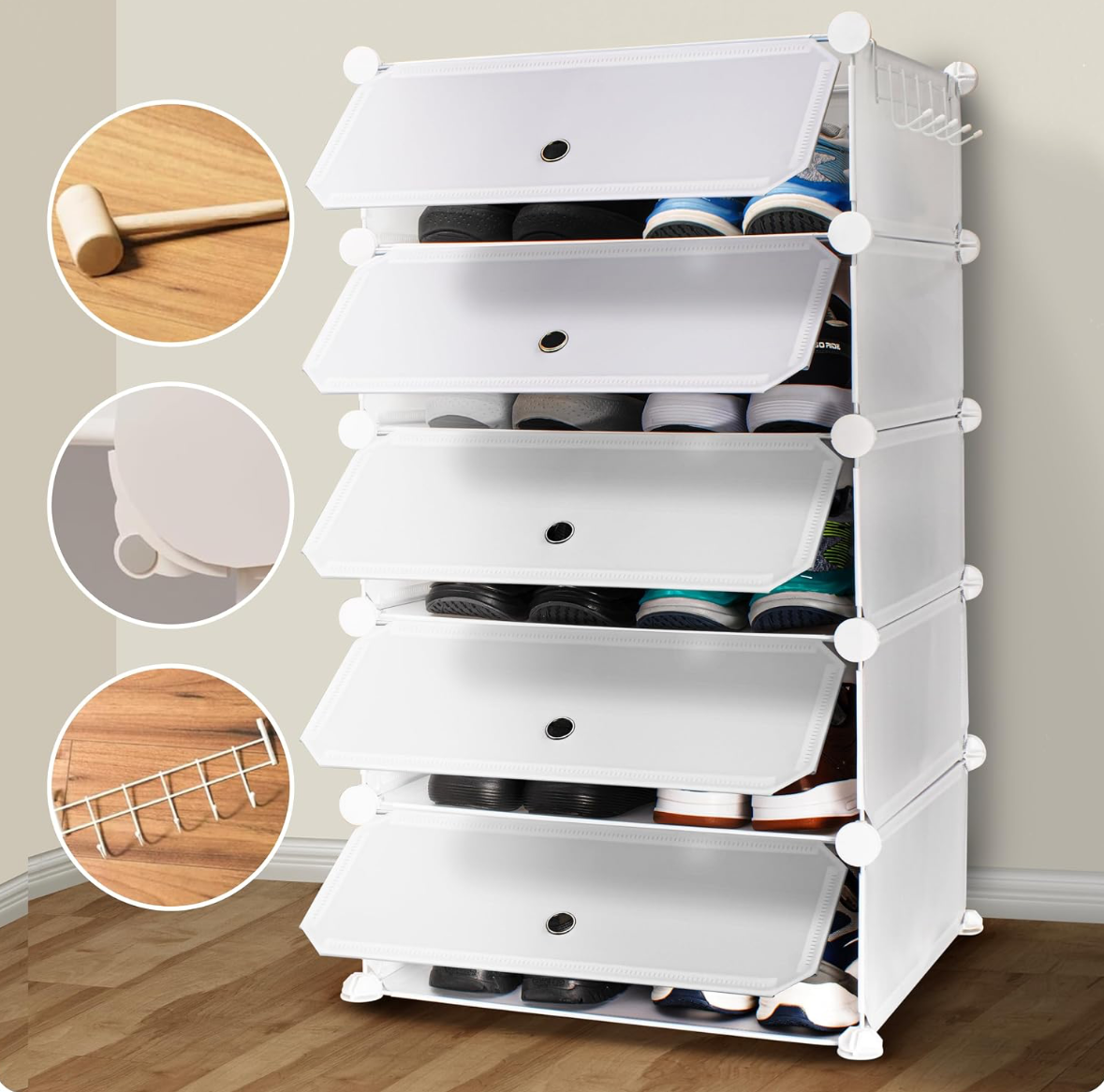ABS Plastic 6 Shelf Shoe Rack 117cm