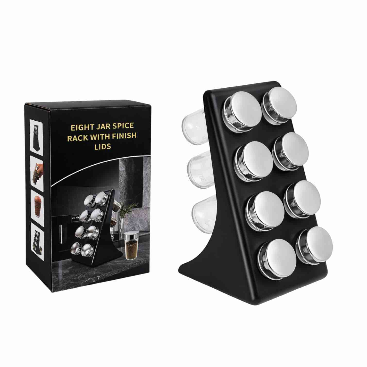 Spice Rack Set with 8 Brass Finish Lidded Jars – Marvelle