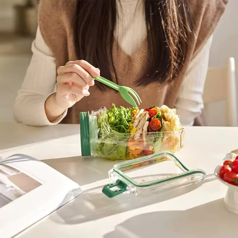 Portable Salad Pod,Leakproof Plastic Salad Container with Side-opening Cover