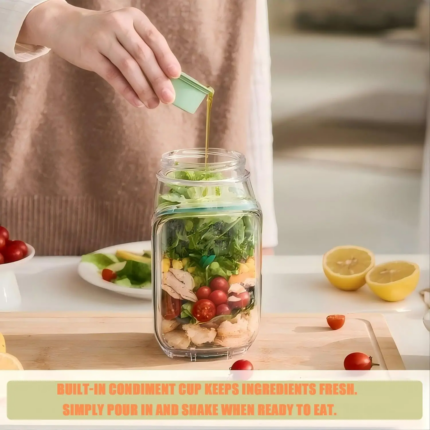 Portable Salad Pod,Leakproof Plastic Salad Container with Side-opening Cover