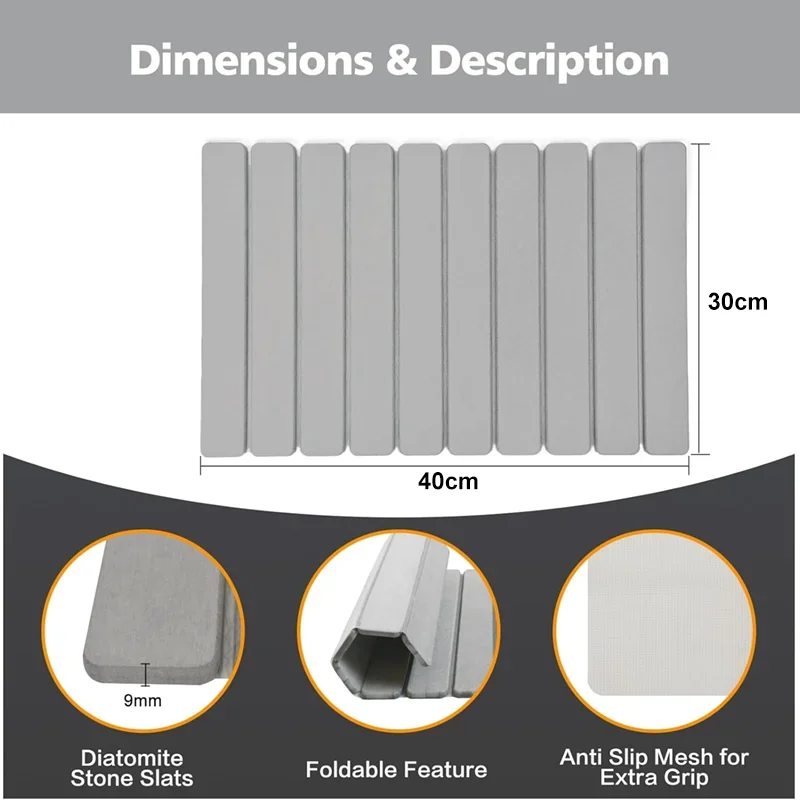 Luxury Foldable Stone Drying Mat Anti Slip Bathroom/Kitcheniuv