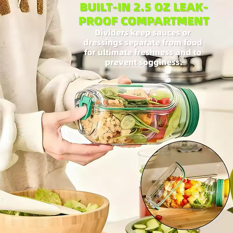 Portable Salad Pod,Leakproof Plastic Salad Container with Side-opening Cover