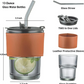 Coffee Mug Glass Tumbler With Silicone Straw and Lid 360 ml, Cup With Leather Sleeve