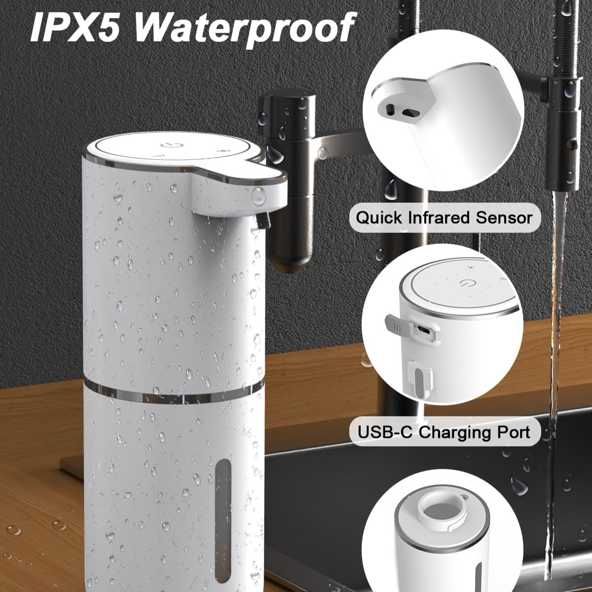 USB C Rechargeable Soap Dispenser, Wall Mounted