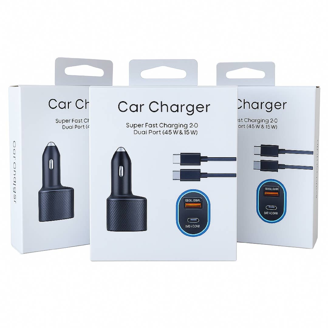 45W Fast Charging Car Charger Dual Port USB-C PD Cable
