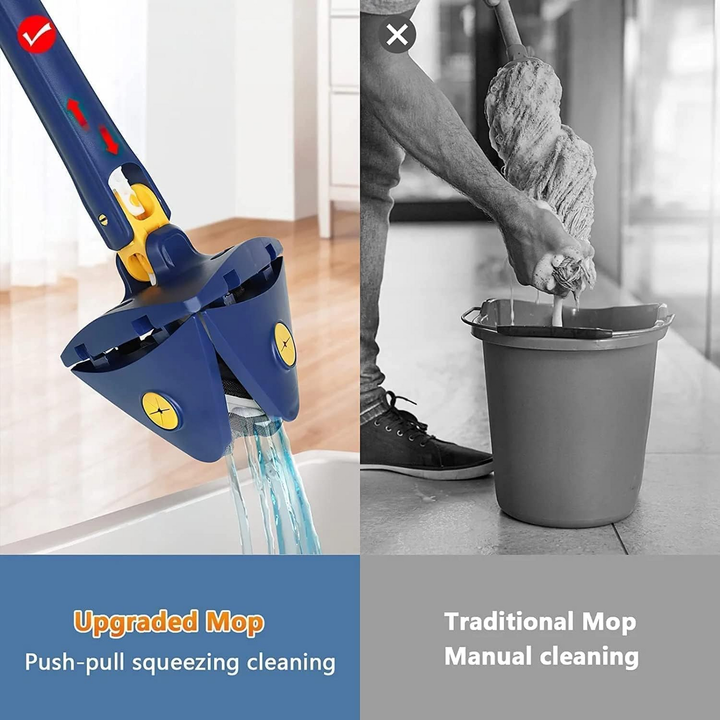 360° Triangle Mop | Self-Wringing Wet & Dry Microfiber Mop