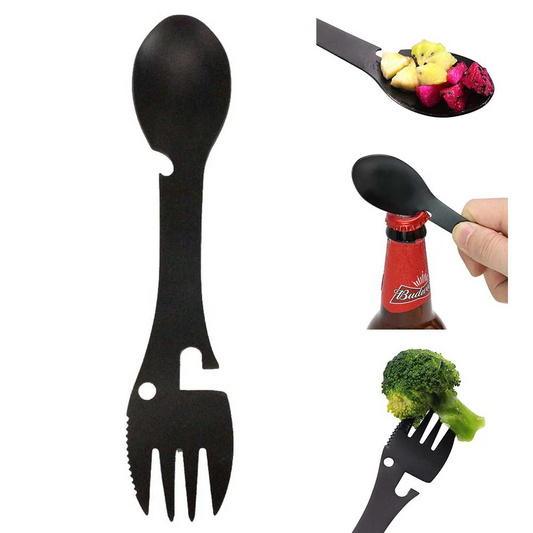 Table Spoon Fork Multitool Portable Can Or Bottle Opener Multi Tool Cutlery Spork Camping Picnic Utensil Stainless Steel