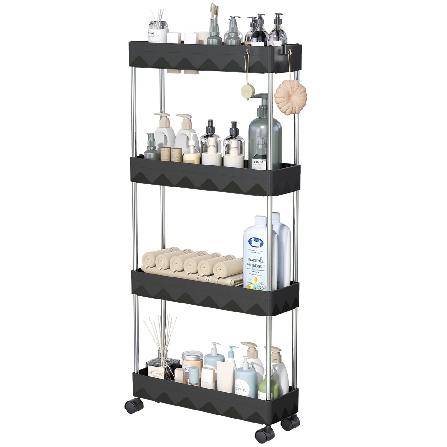 4 Tier Slim Rolling Storage Cart, Bathroom Storage Organizer, AS-23