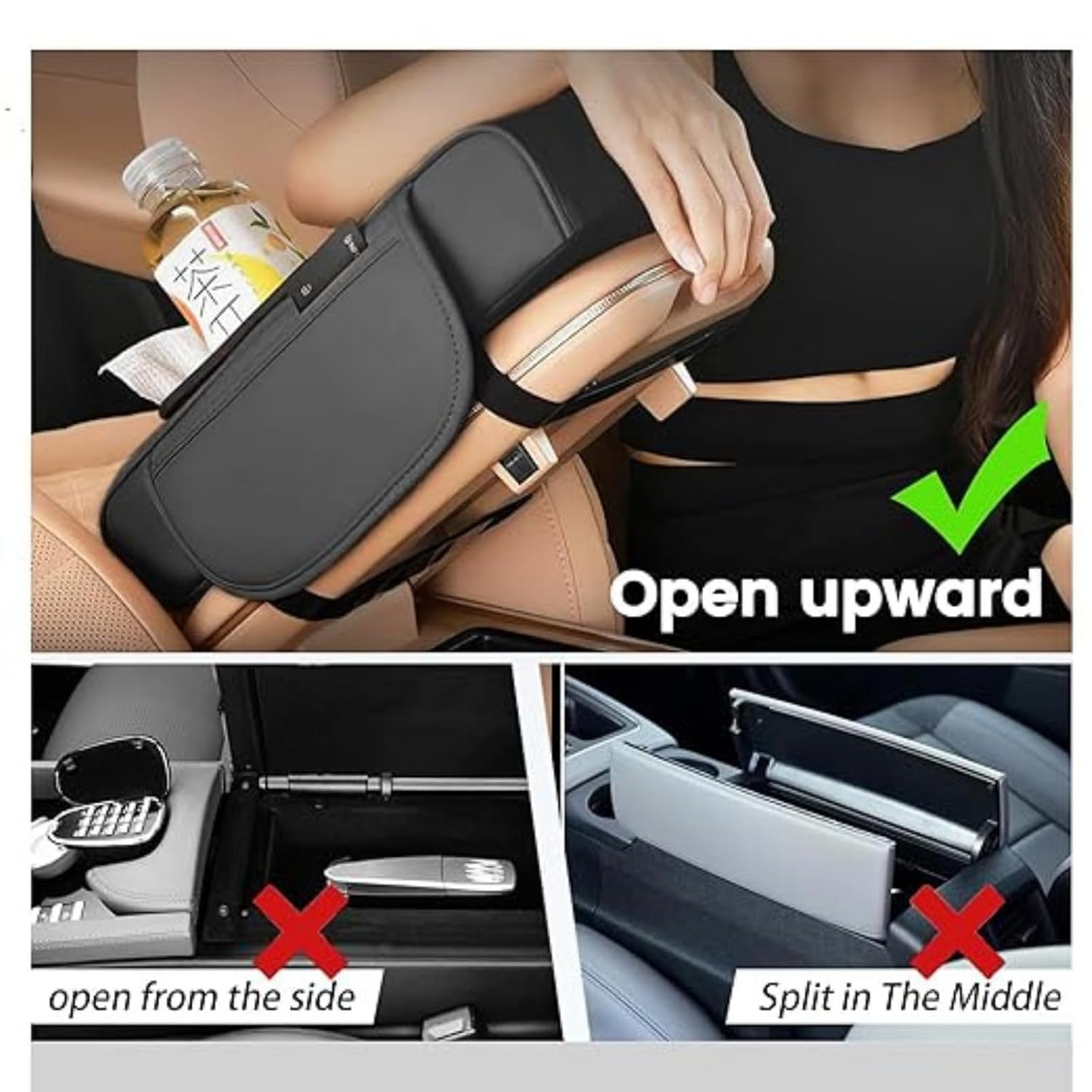 5-in-1 Car Center Console Armrest Cushion with Cup Holder Tissue Box Organizer Bag