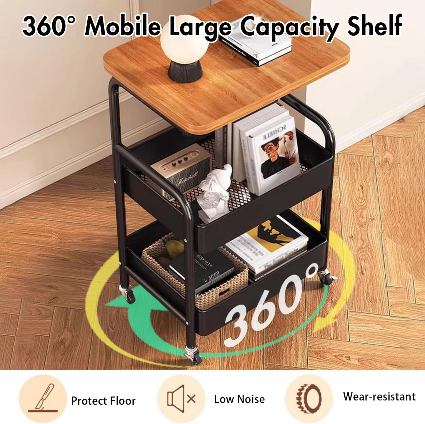 3-Tier Rolling Storage Cart, Trolley Organizer