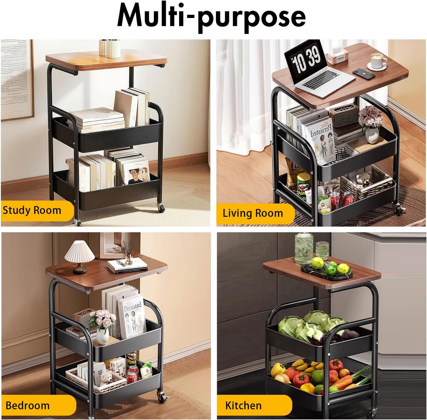 3-Tier Rolling Storage Cart, Trolley Organizer