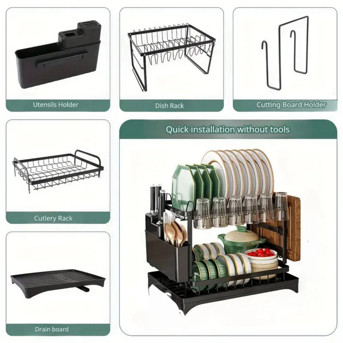 2-Tier Dish Drying Rack – Rustproof Kitchen Dish Drainer