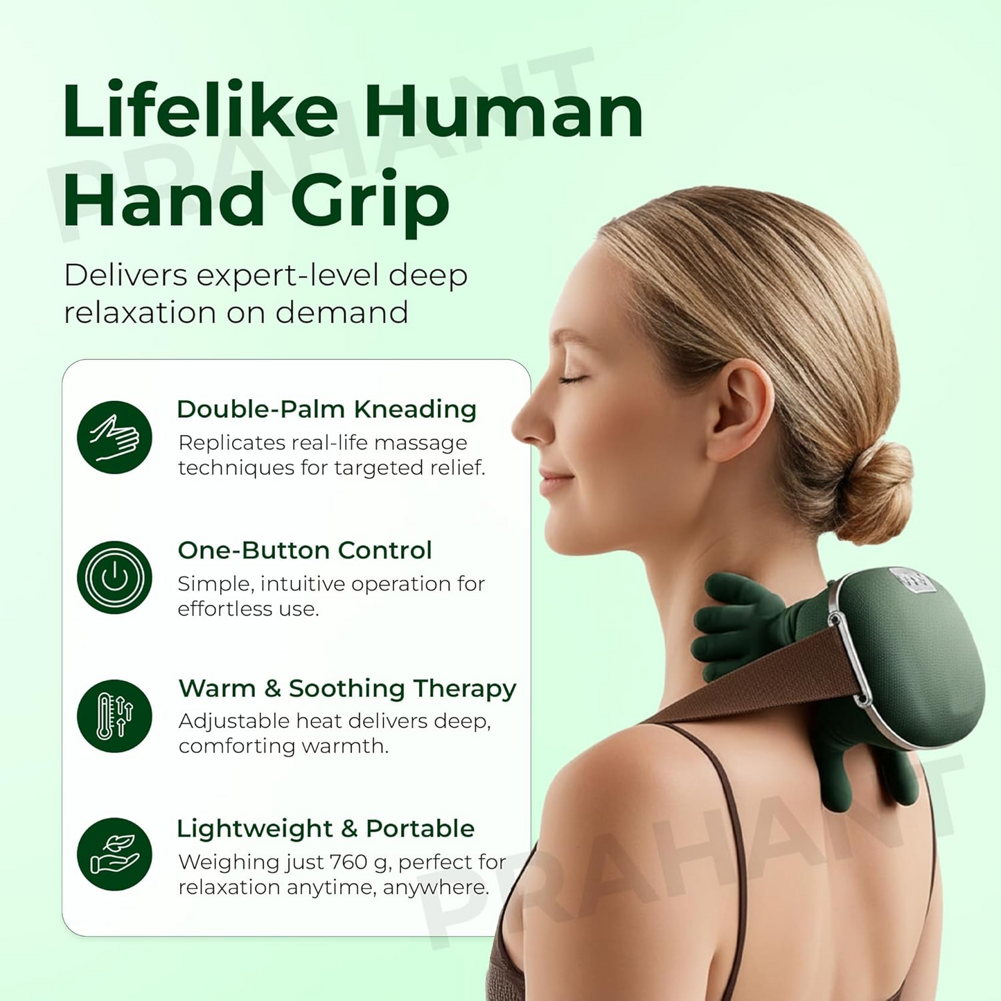 Rechargeable Neck and Back Massager with Heat, 3D Bionic Hand Design Massage