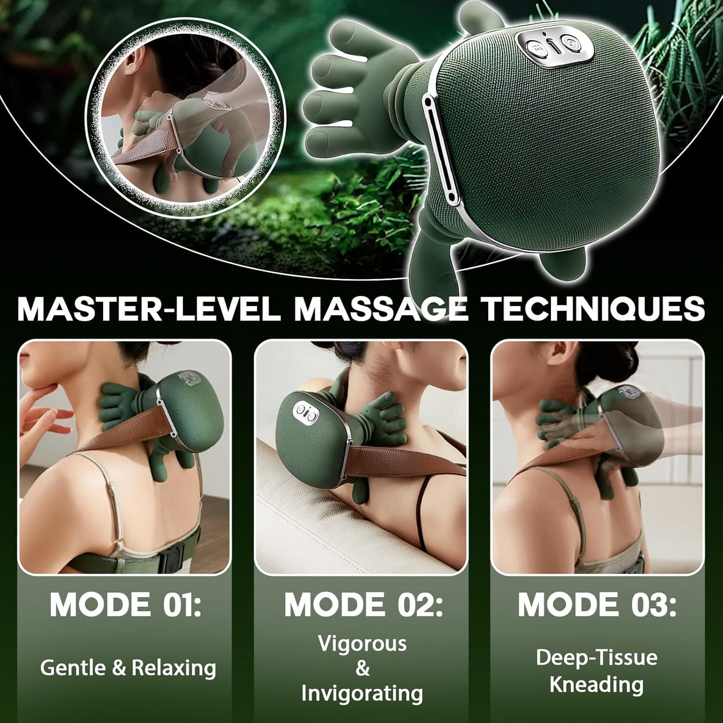 Rechargeable Neck and Back Massager with Heat, 3D Bionic Hand Design Massage