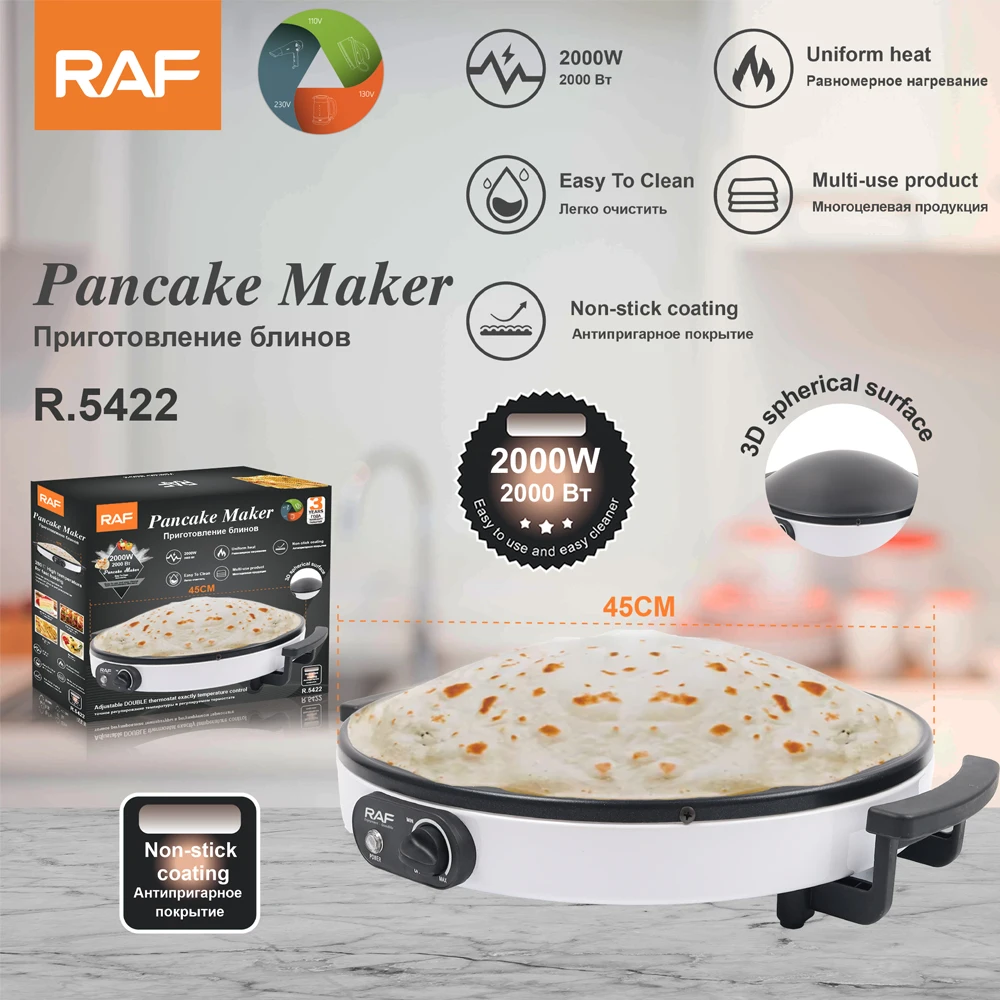 RAF 2000w Electric Saj Maker Crepe and Pancake Maker Machine Portable Non-stick Crepe Pizza Maker Automatic R5422