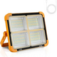 The IP66 rechargeable work light has adjustable LED lighting for outdoor use during camping, emergencies, and car repairs.
