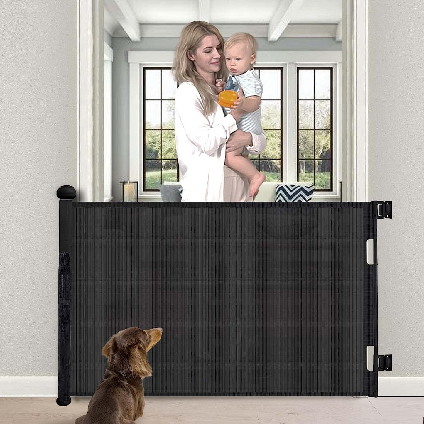 Retractable Gates For babies / Dog Gate with Support Rods 140x78cm