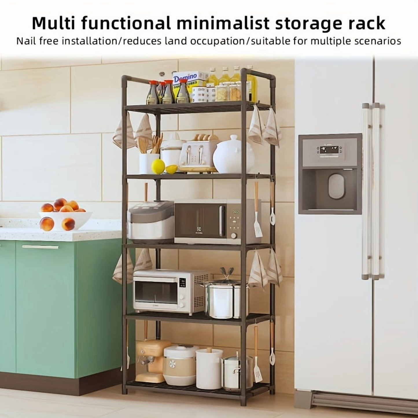 Multifunctional Kitchen Shelf, Microwave Stand Countertop Shelf with Hooks