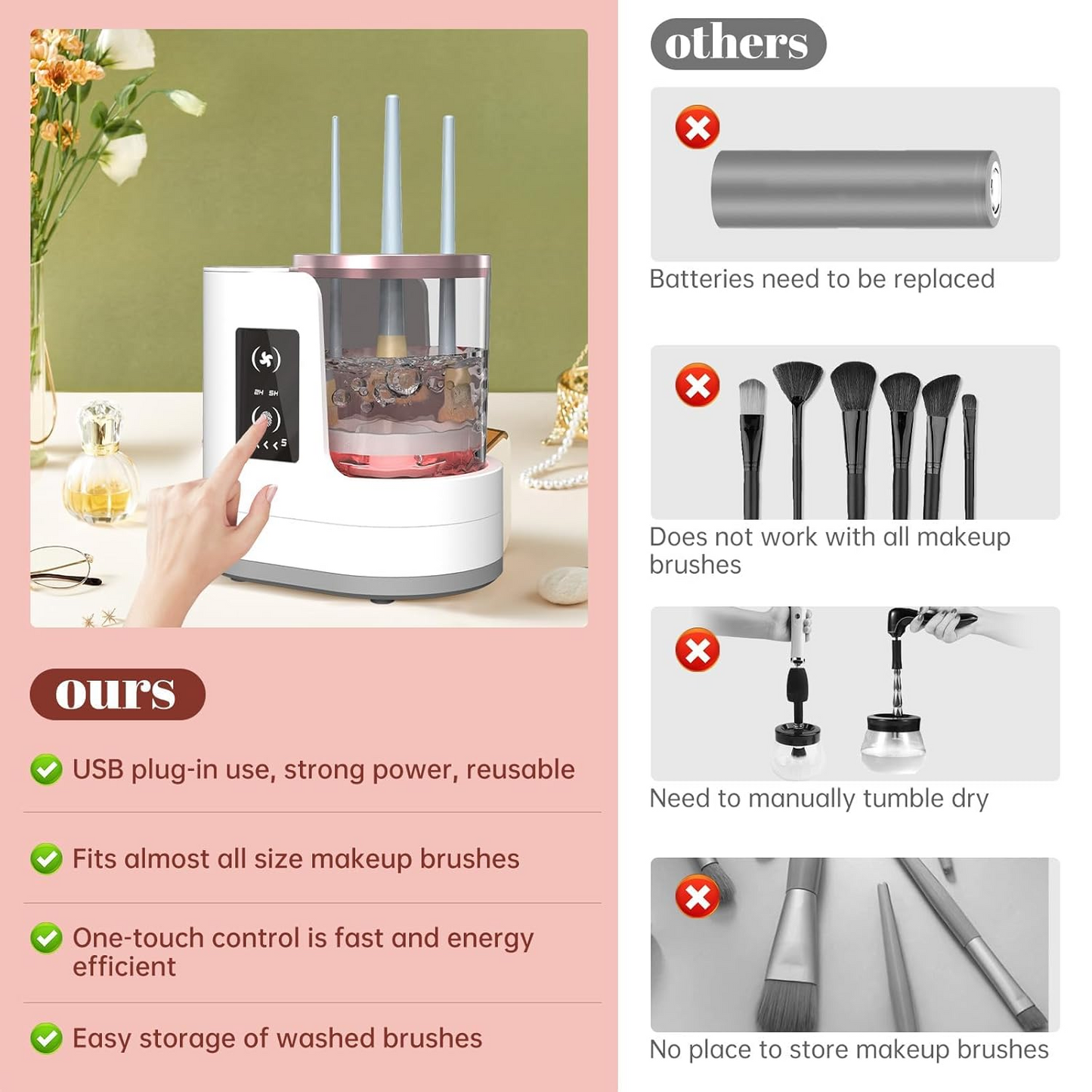 3 in 1 Portable USB Make up Brush Cleaner & Dryer & Holder
