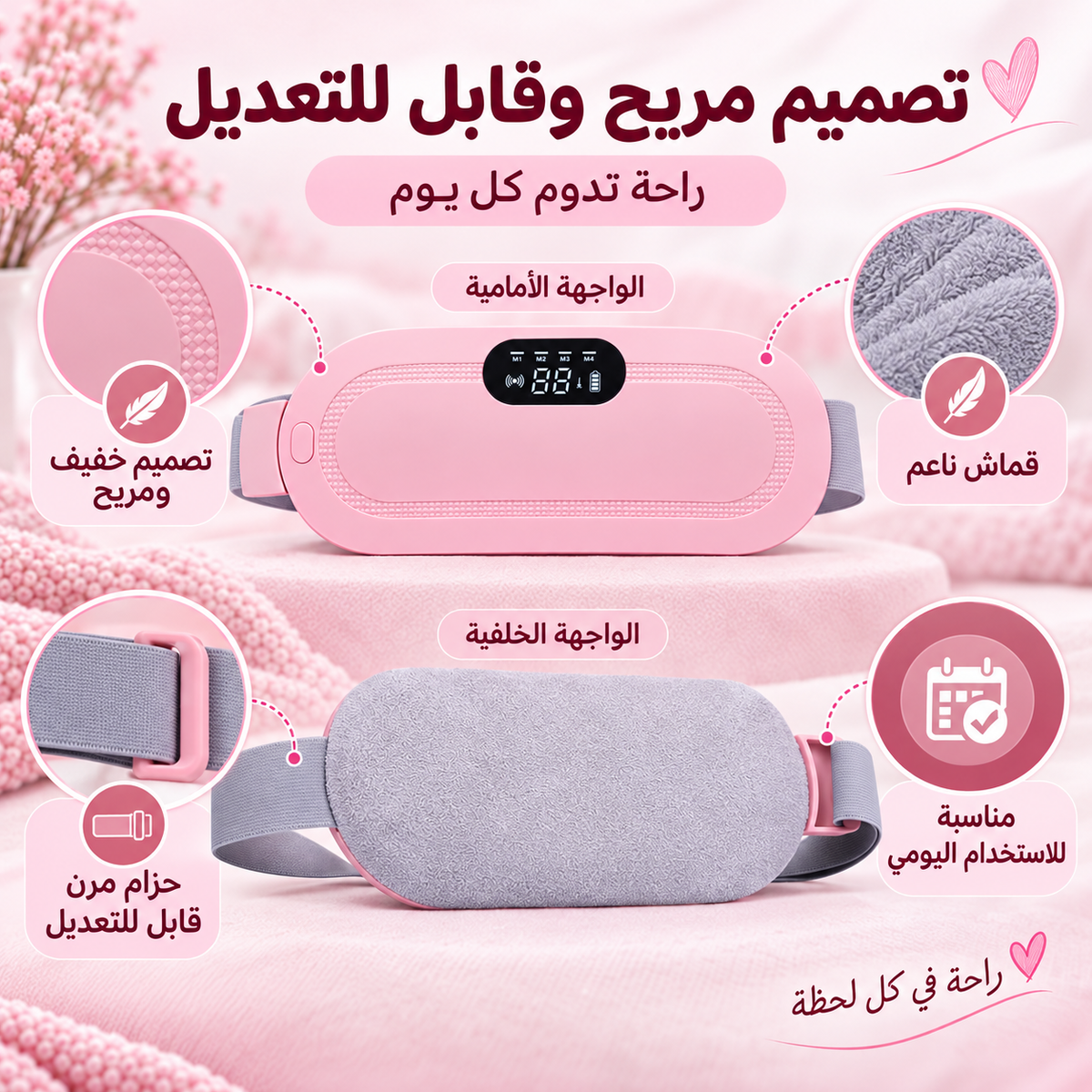 وسادة التدفئة المحمولة - تصميم مريح وحزام قابل للتعديل