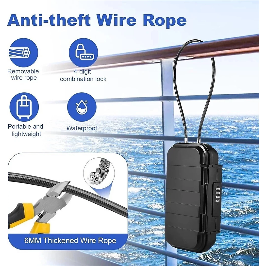 Portable Safe Box with Code, Waterproof & Anti-Theft for Beach with Wire Rope