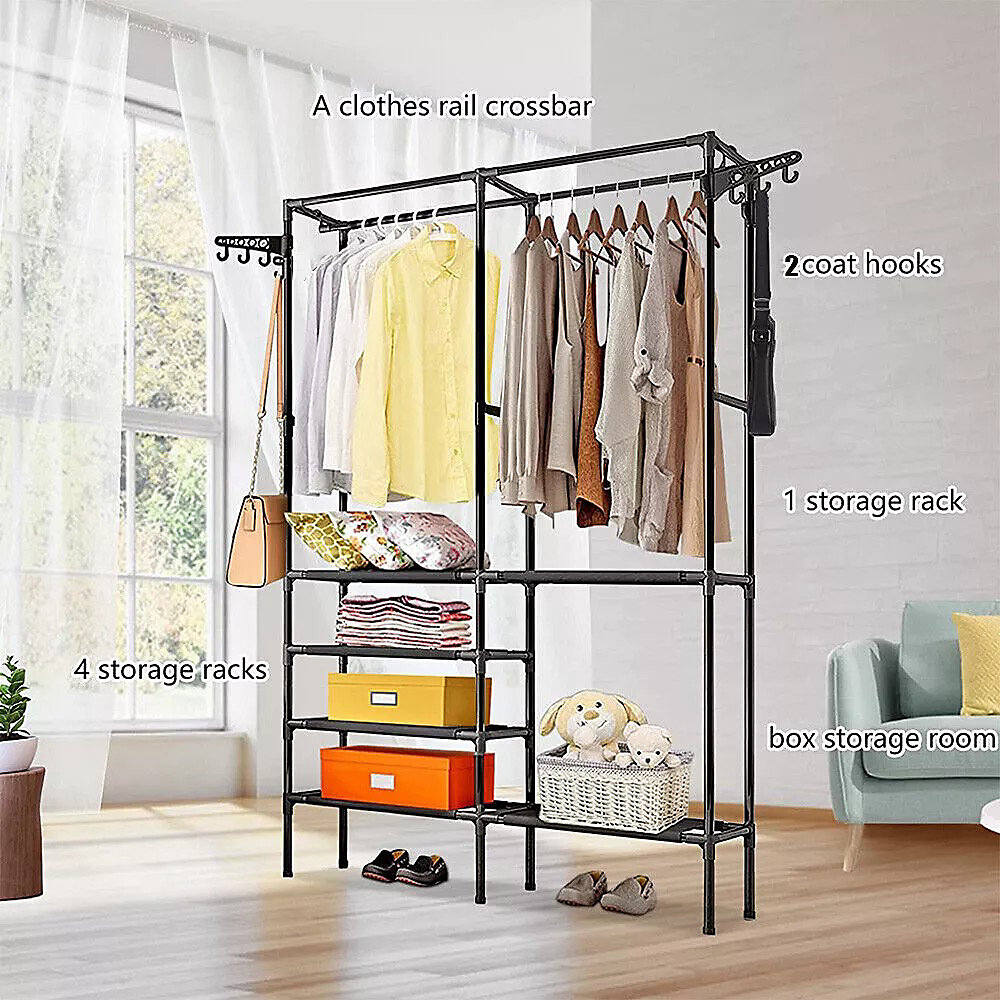 Three Row Clothes Rack Large Floor Hangers, Black