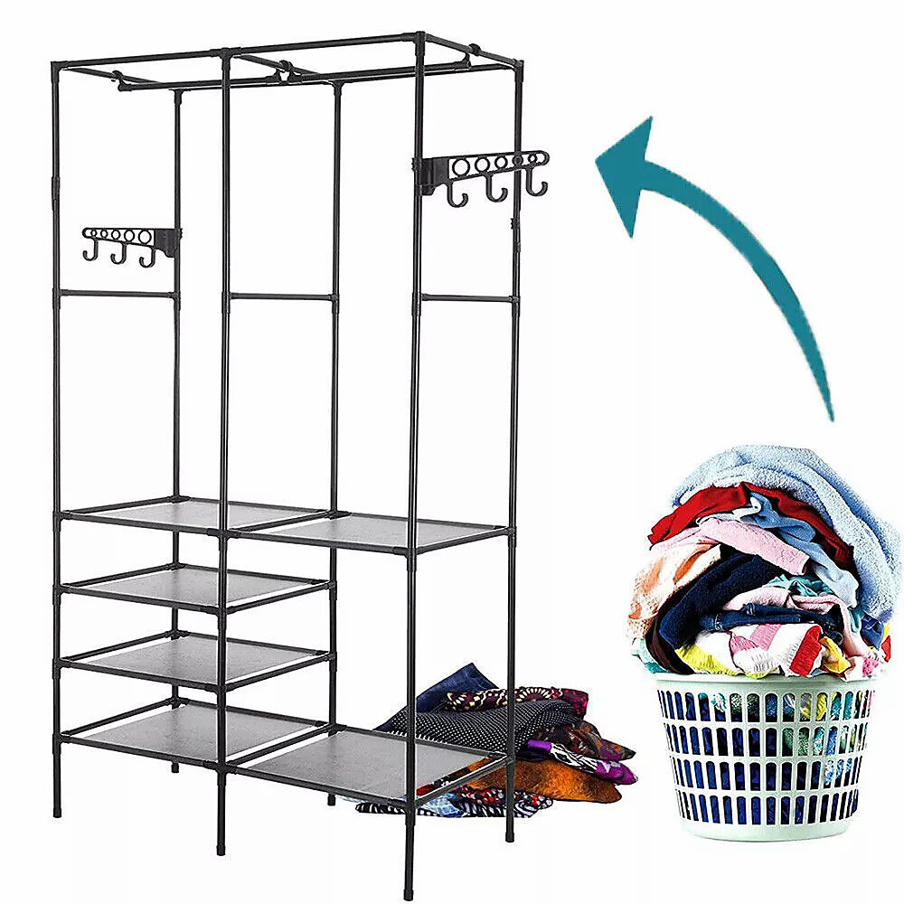 Three Row Clothes Rack Large Floor Hangers, Black
