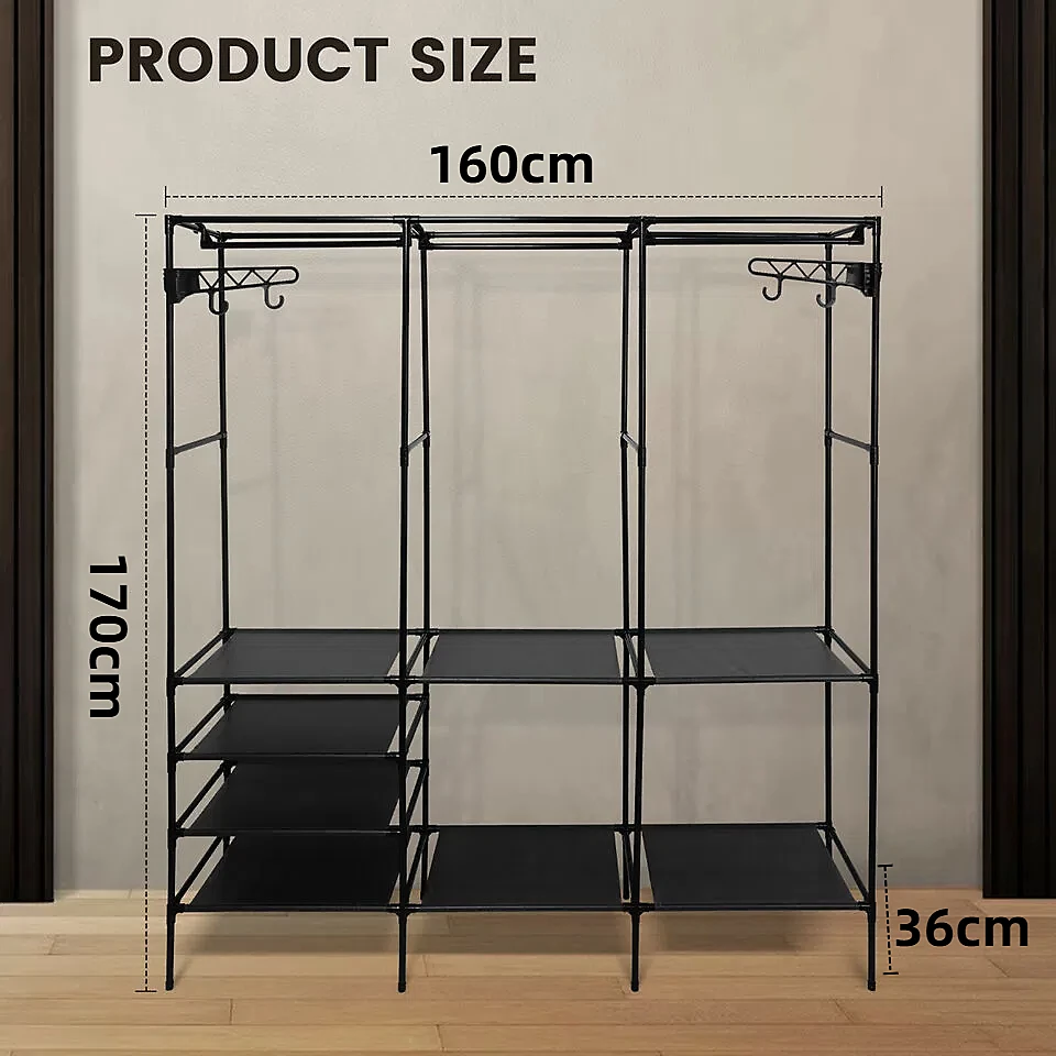 Three Row Clothes Rack Large Floor Hangers, Black