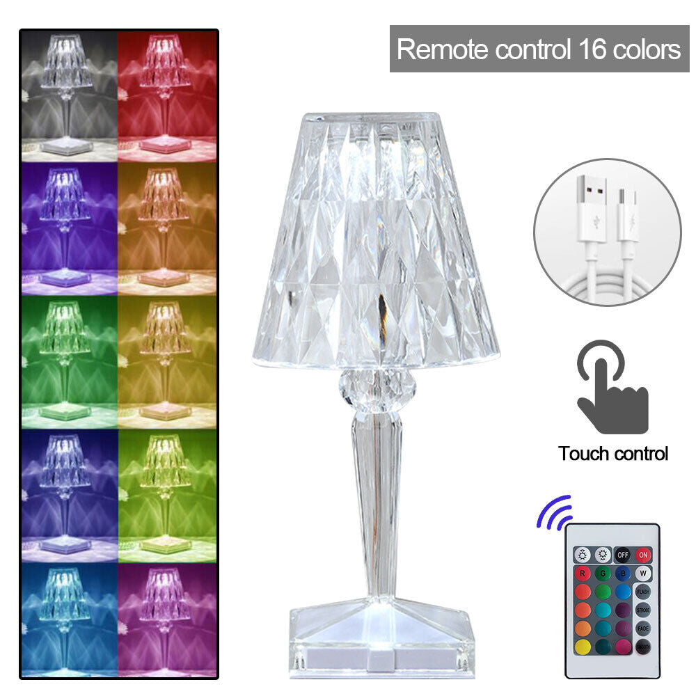 Led Diamond Crystal Projection Night Lights Usb Charging Touch Control Lighting Desk Lamp