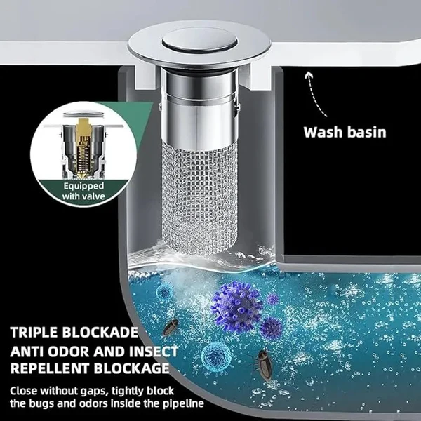 Universal Bathroom Sink Drain Stopper Double layer filtration