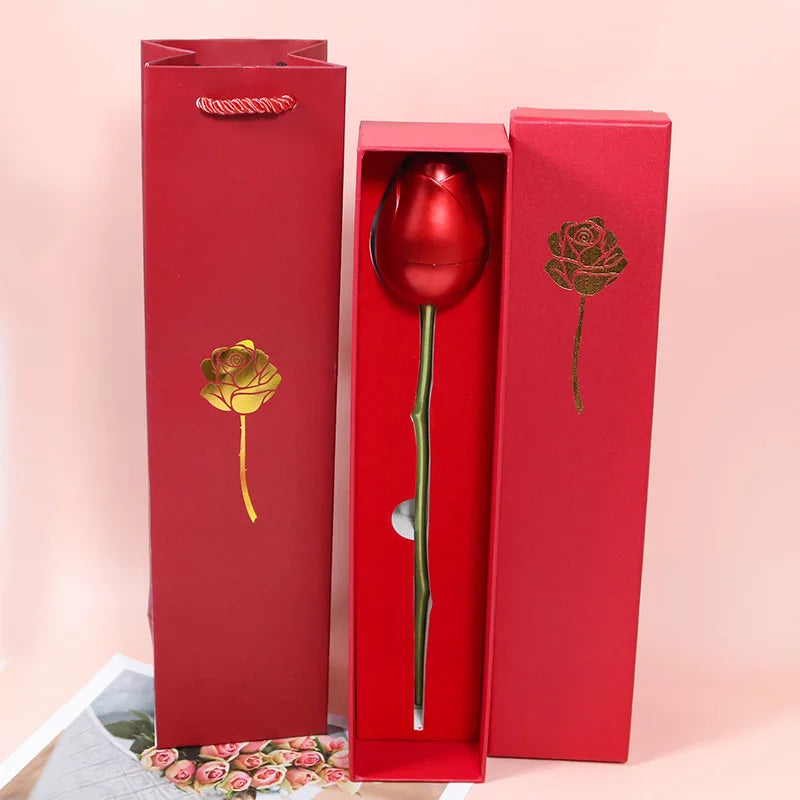 Metal Rose With Luxury Zircon Pendant Necklaces Flower Valentine Gift Set